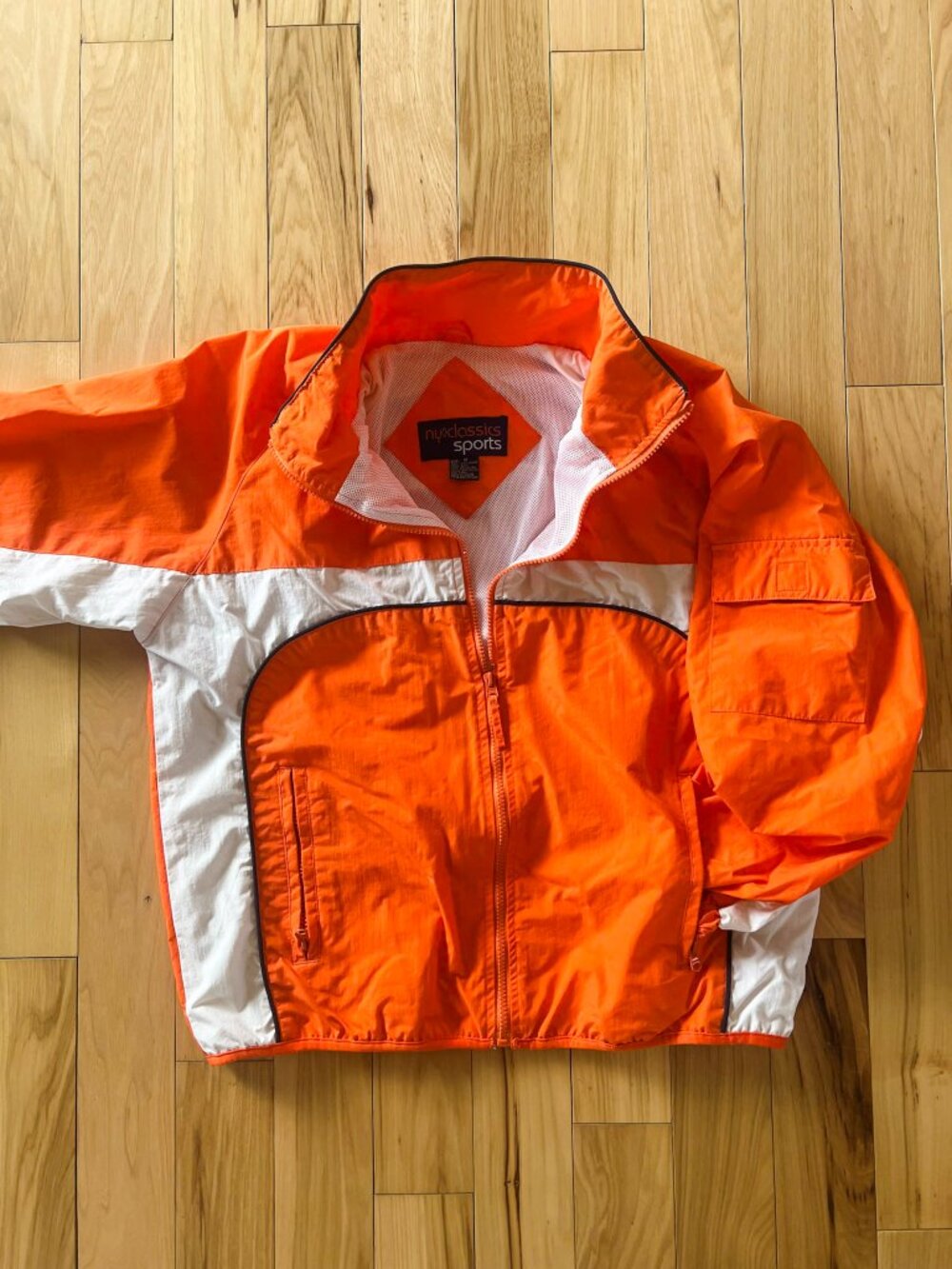 Vintage NY Classics Sports Windbreaker Jacket Orange White Full Zip Mens Medium